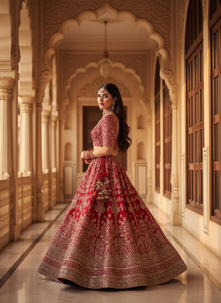 Bridal lehenga in deep red